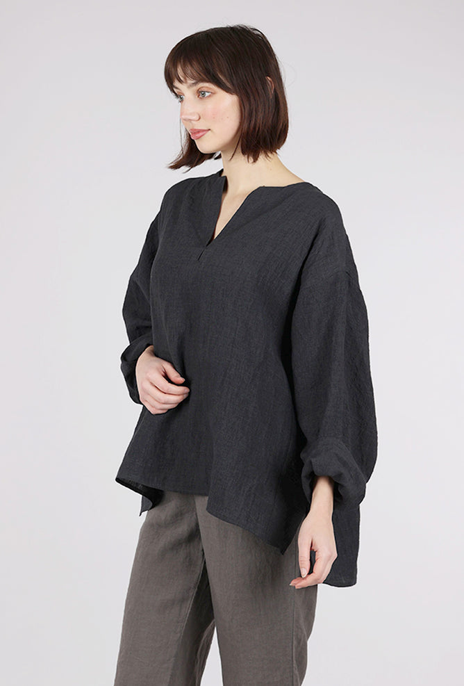 There-Elsewhere Loose Linen Top, Storm 