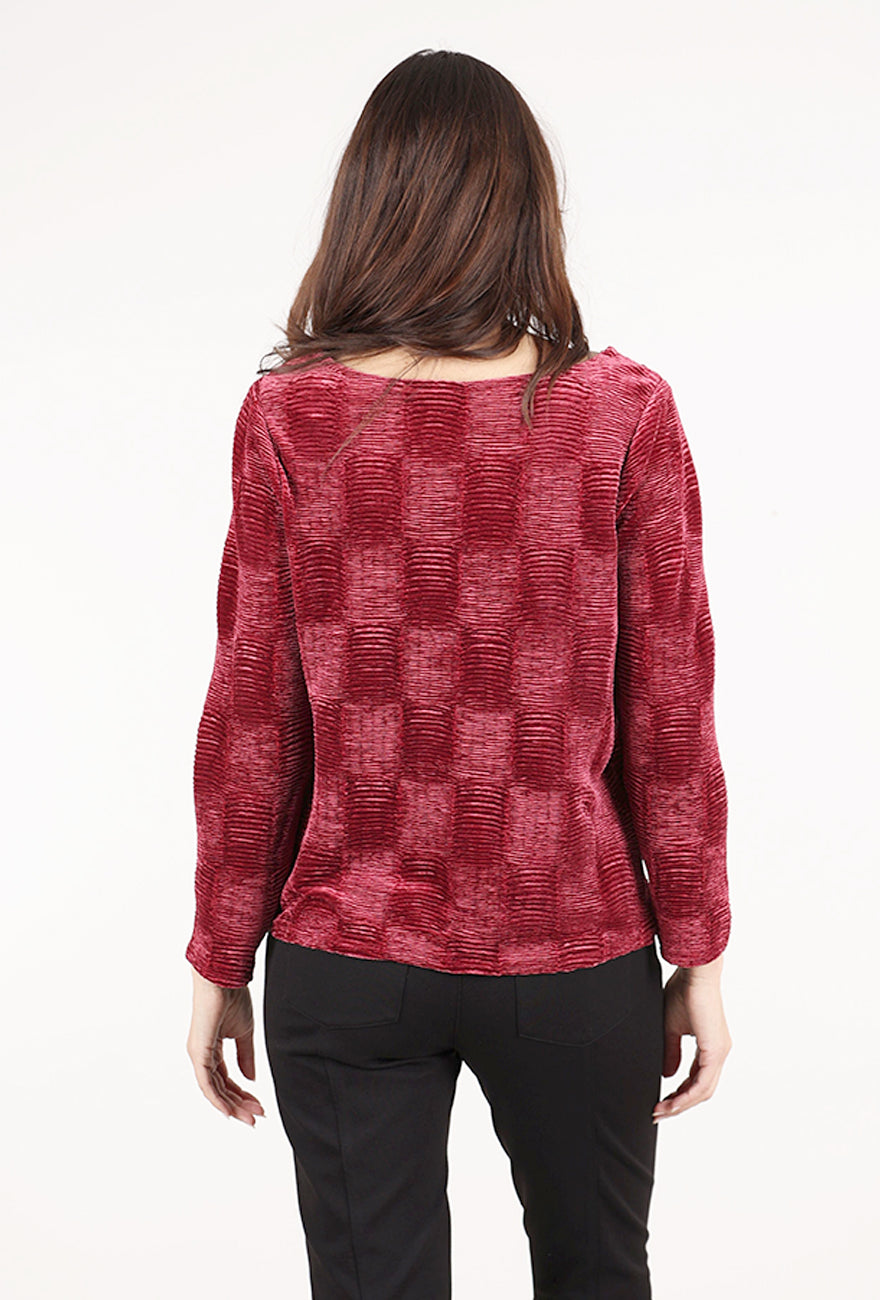 Habitat Crinkle Velvet Boatneck Top, Wine 