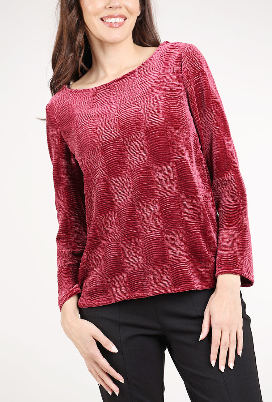 Habitat Crinkle Velvet Boatneck Top, Wine 