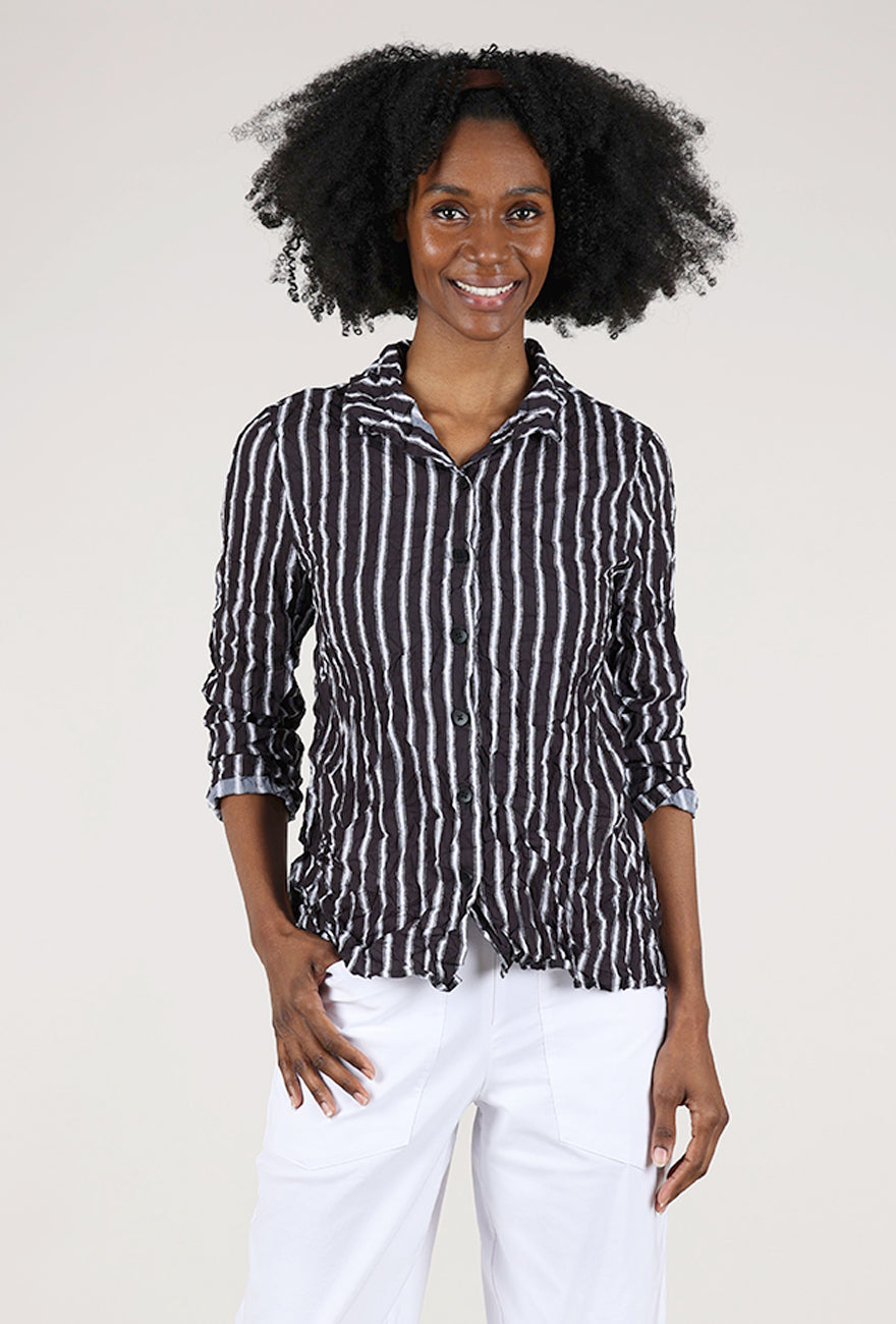 Olivia by Habitat Crimped Crepe Stripe Liv Top, Black/White 