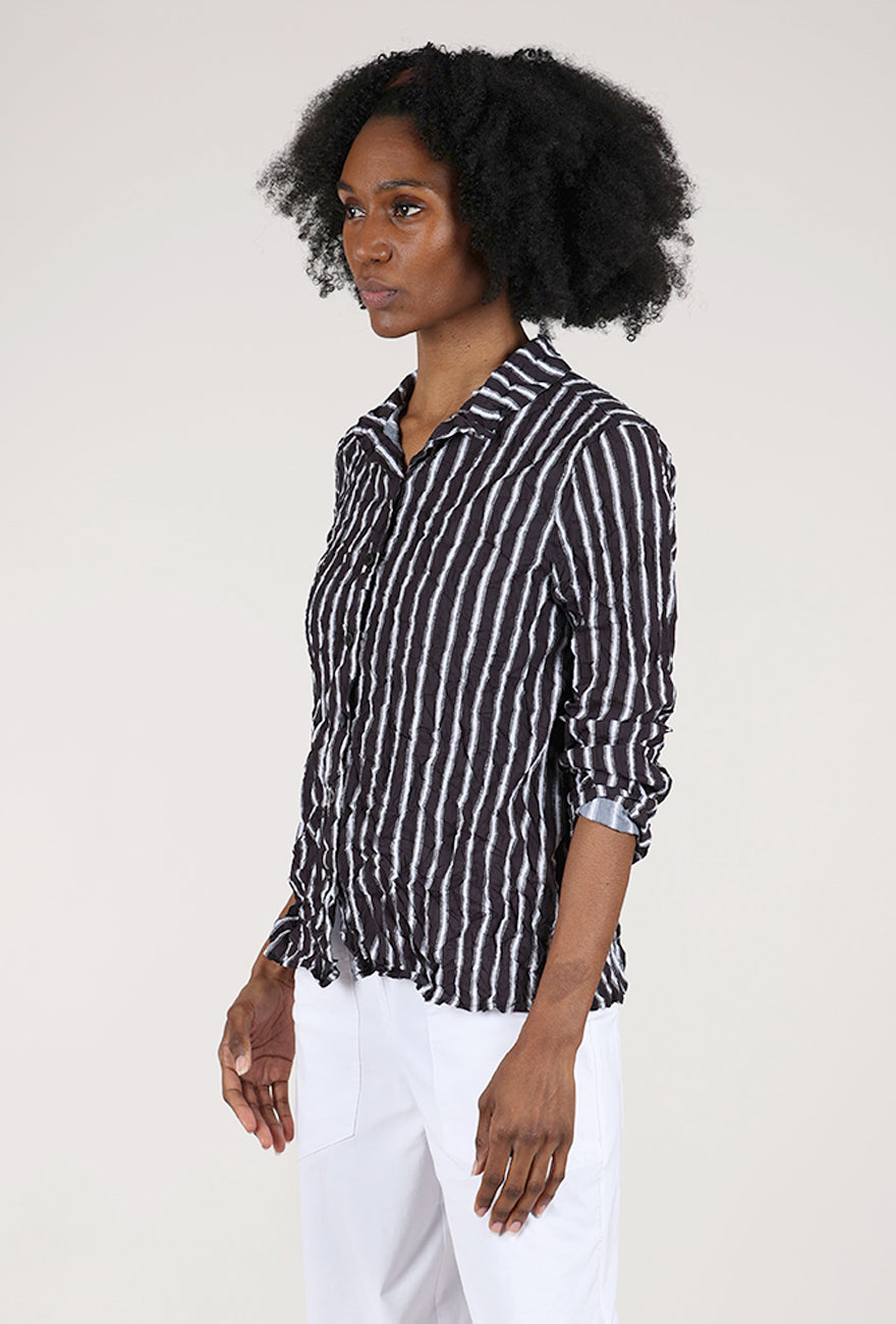 Olivia by Habitat Crimped Crepe Stripe Liv Top, Black/White 