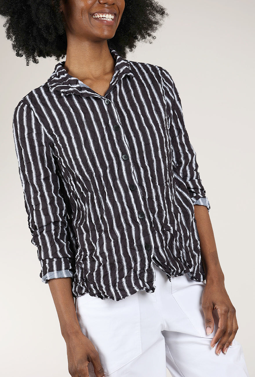 Olivia by Habitat Crimped Crepe Stripe Liv Top, Black/White 