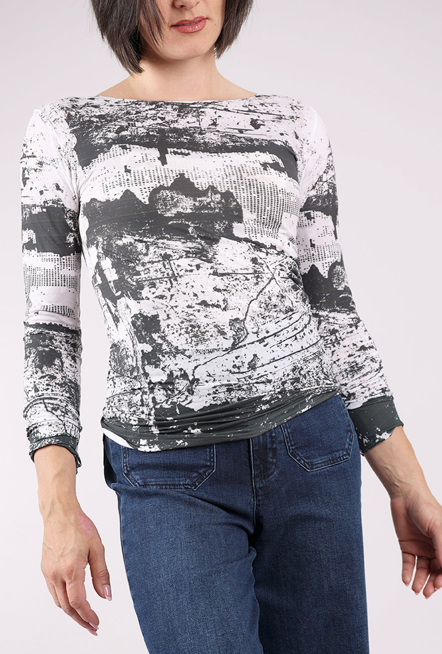 AMB Designs Raw Edge Second Skin Top, Grungy/White 