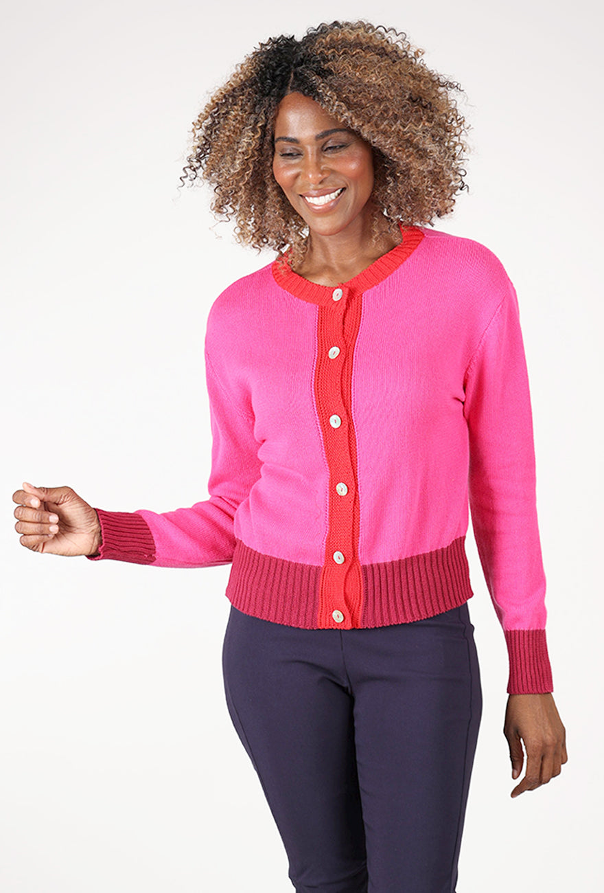 Alembika Candace Stripe Cardie, Fuchsia 
