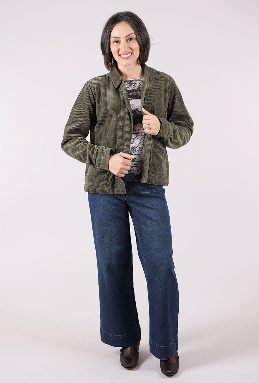 Cut Loose Luxe Cord Cropped Jacket, Kelp 