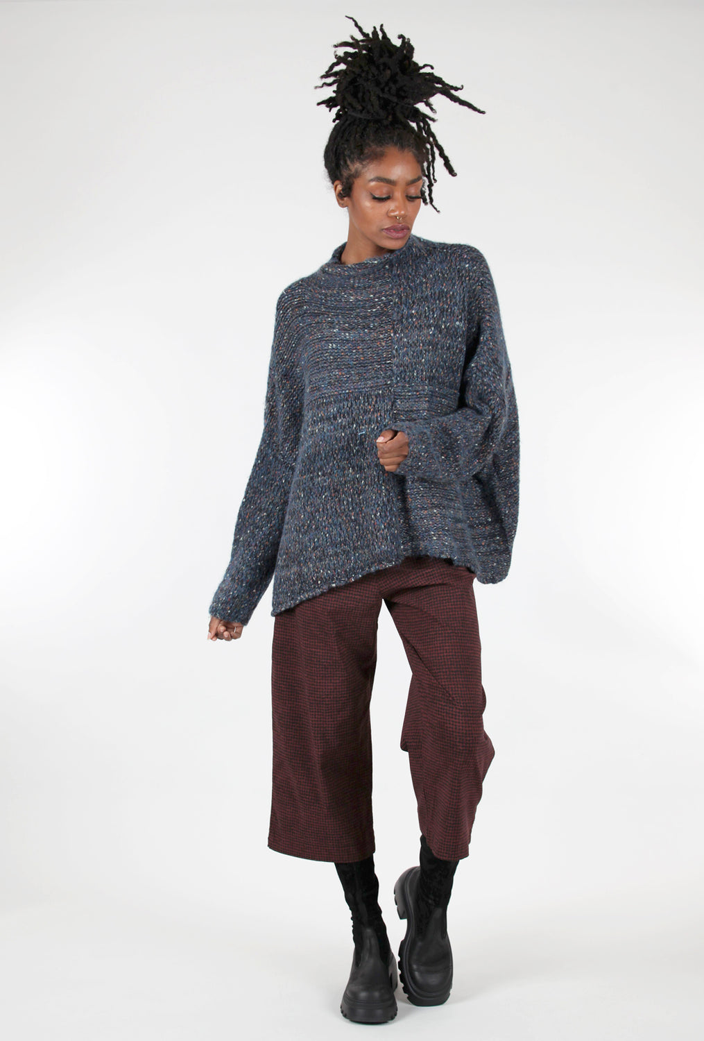 Rundholz Confetti Marled Wool Boxy Pullover, Ink 