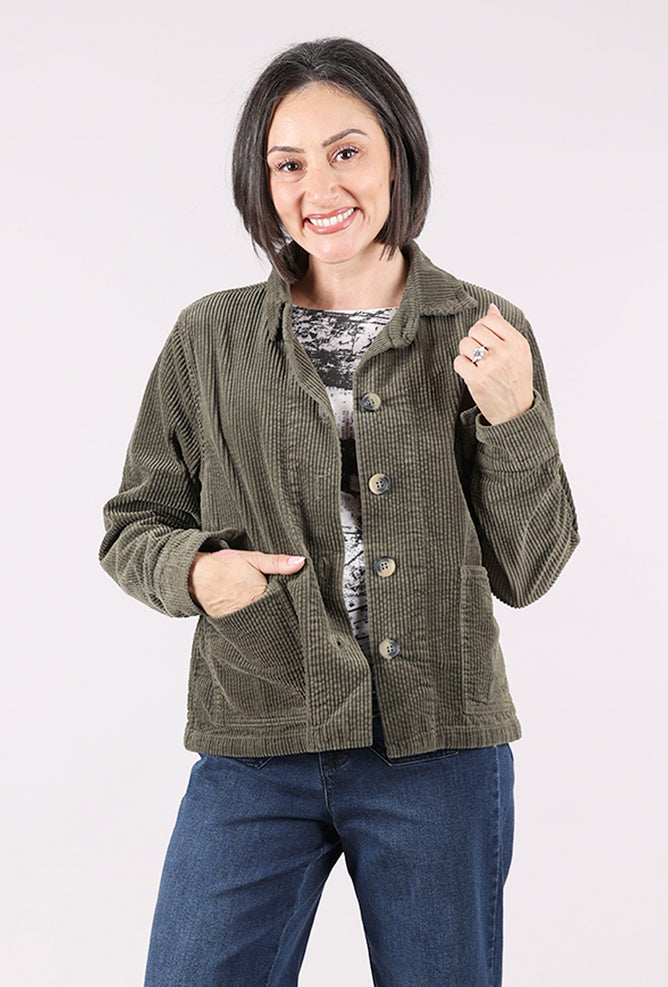 Cut Loose Luxe Cord Cropped Jacket, Kelp 