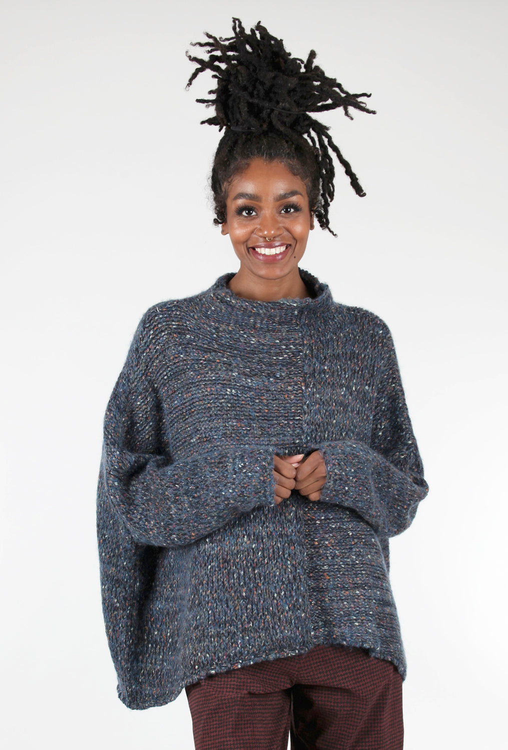 Rundholz Confetti Marled Wool Boxy Pullover, Ink 