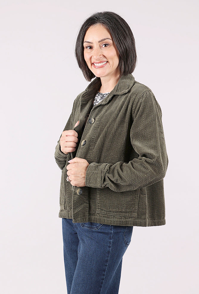 Cut Loose Luxe Cord Cropped Jacket, Kelp 
