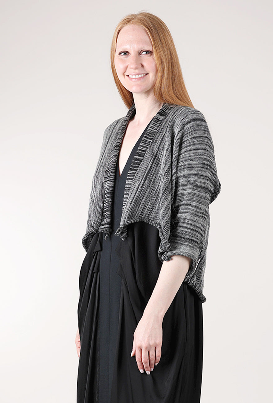 Paper Temples Holey Crepe Cardie, Black Marled 