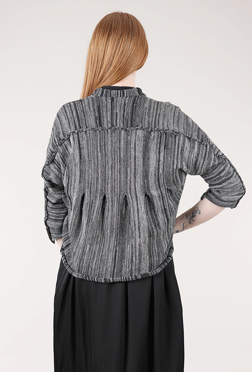Paper Temples Holey Crepe Cardie, Black Marled 