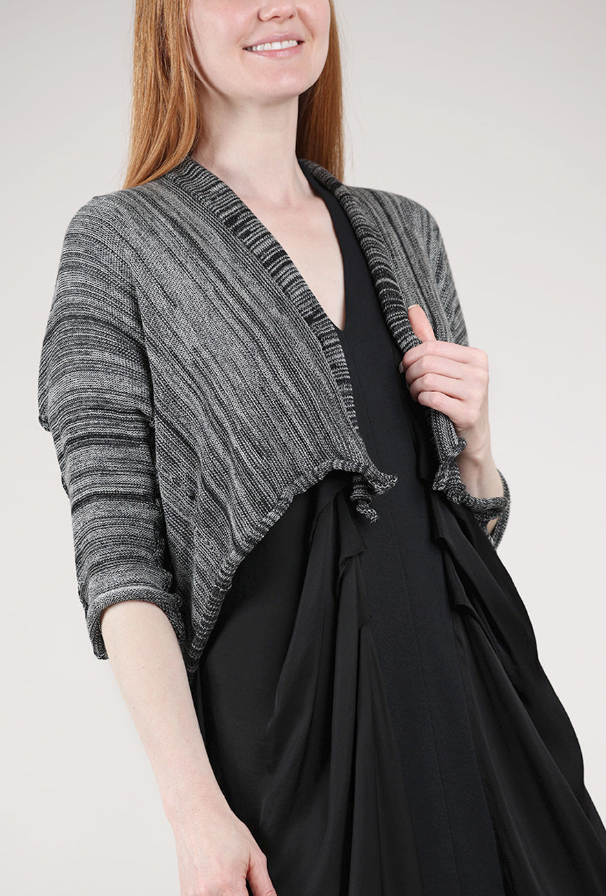 Paper Temples Holey Crepe Cardie, Black Marled 