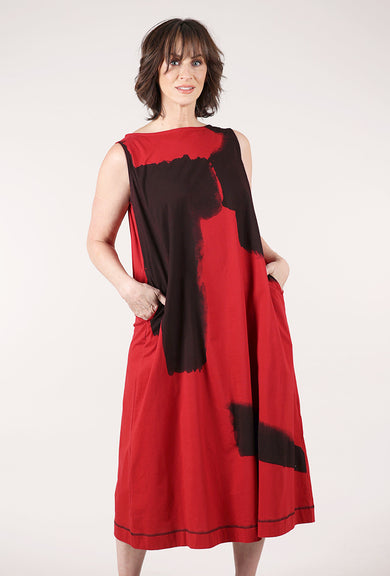 Moyuru S/L Jersey Print Dress, Red/Black 