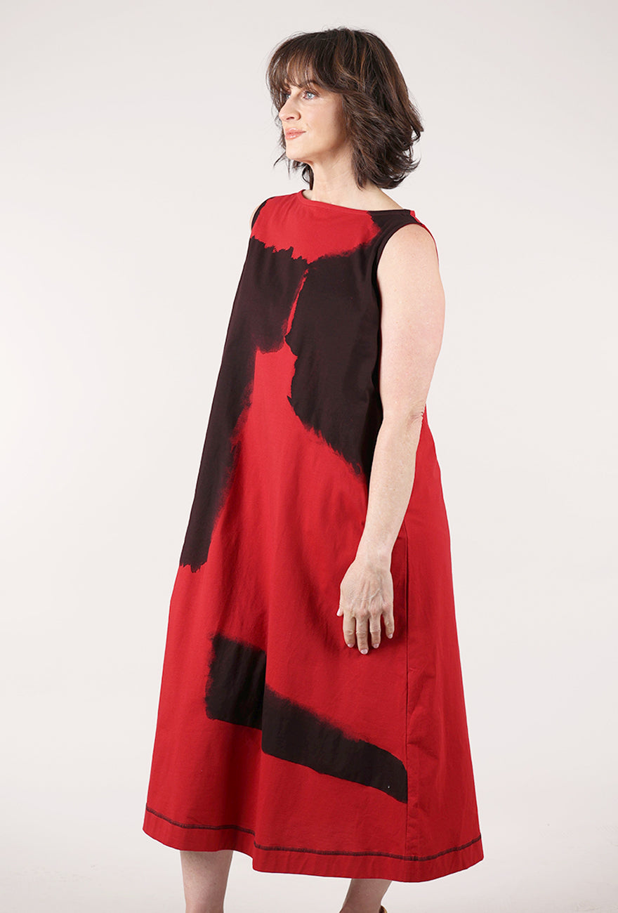 Moyuru S/L Jersey Print Dress, Red/Black 