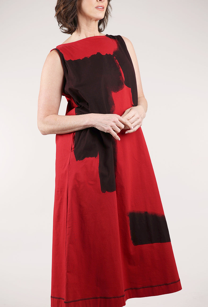 Moyuru S/L Jersey Print Dress, Red/Black 