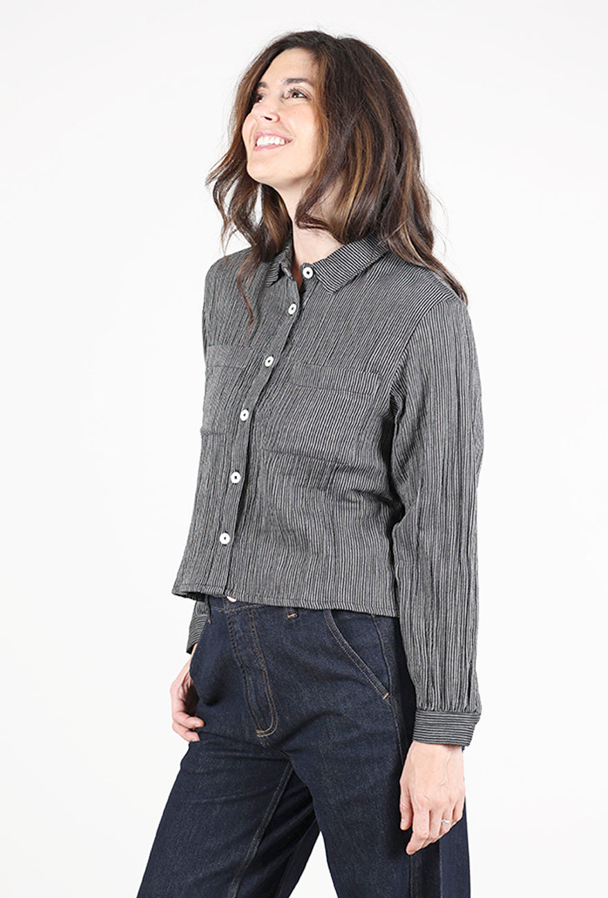 Bibico Ada Cropped Blouse, Gray Pinstripe 