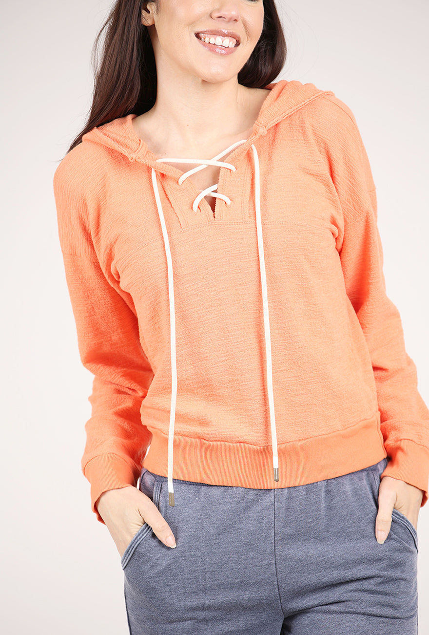 Mododoc Lace Up Henley Hoodie, Tiger Lily 