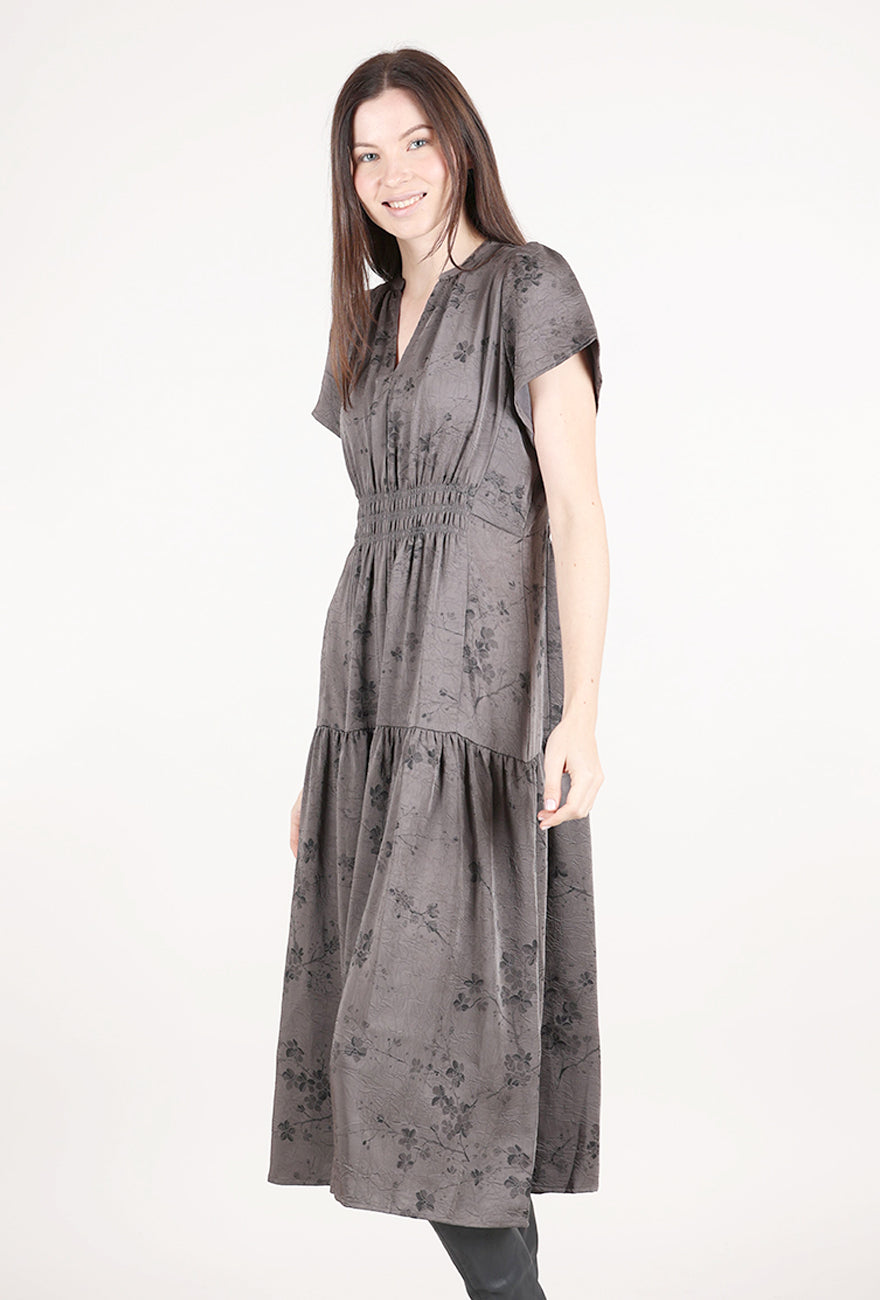 Grade & Gather Printed Ruffle Midi Dress, Steel 