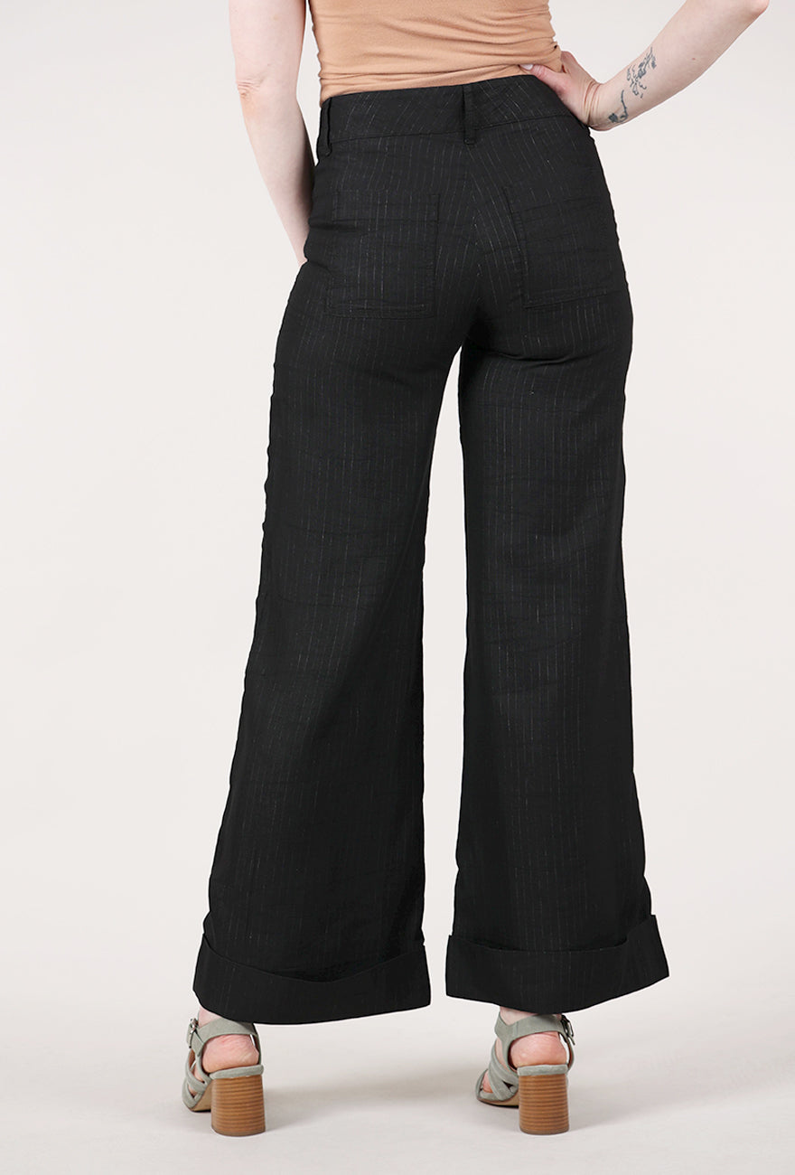 Hannes Roether Pinstripe Flare Trouser, Black 