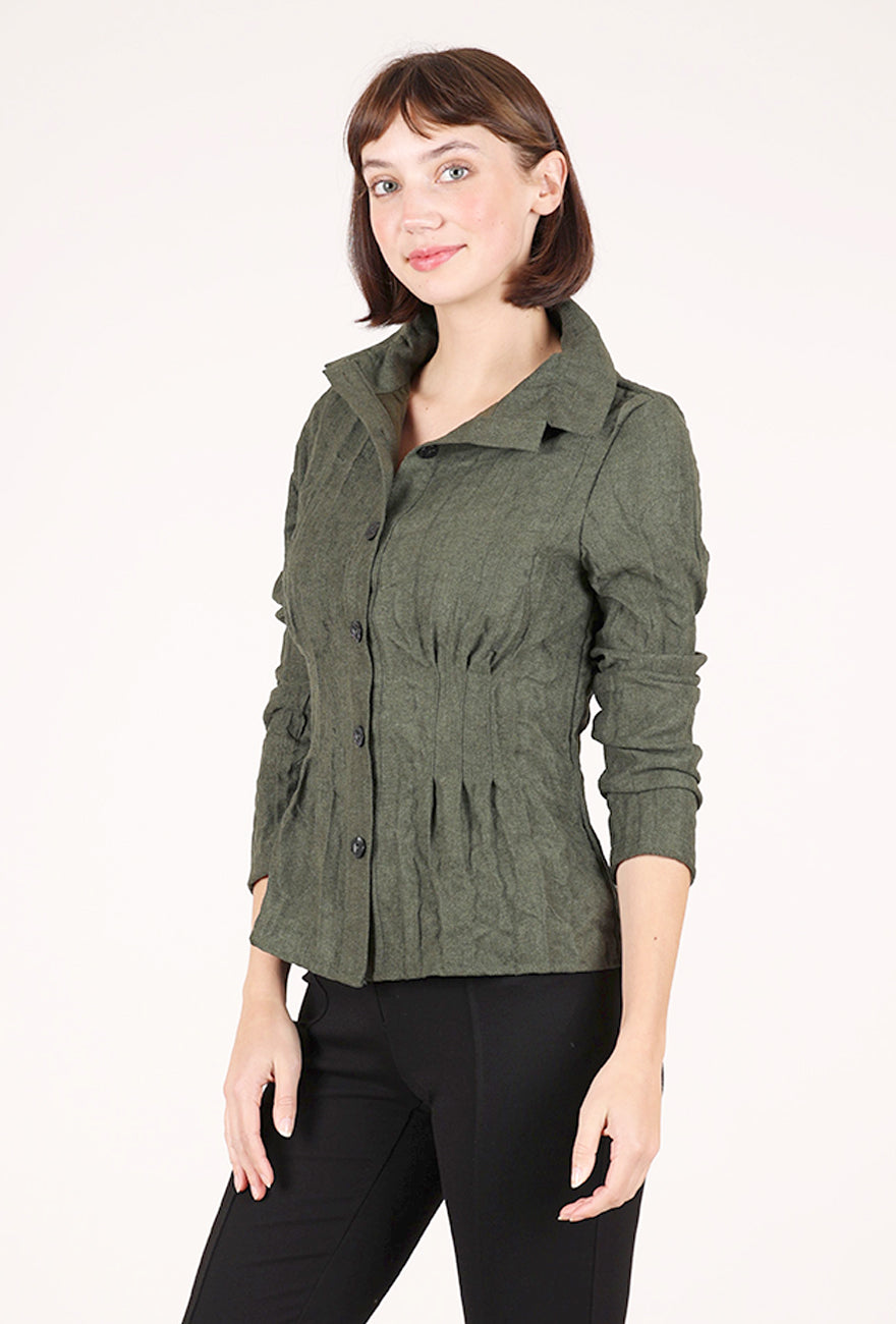 Trisha Tyler Faux Suede Crinkle Top, Sage 