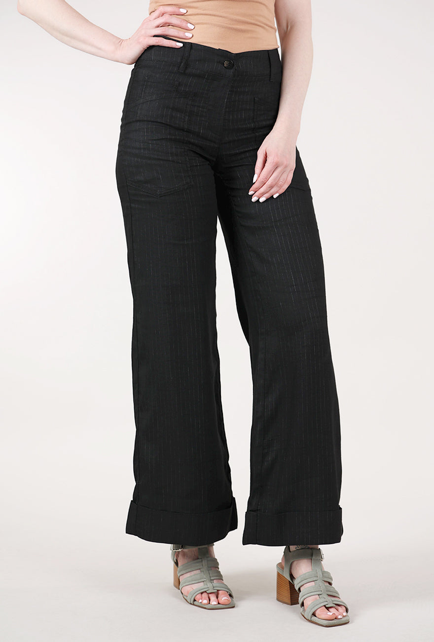 Hannes Roether Pinstripe Flare Trouser, Black 