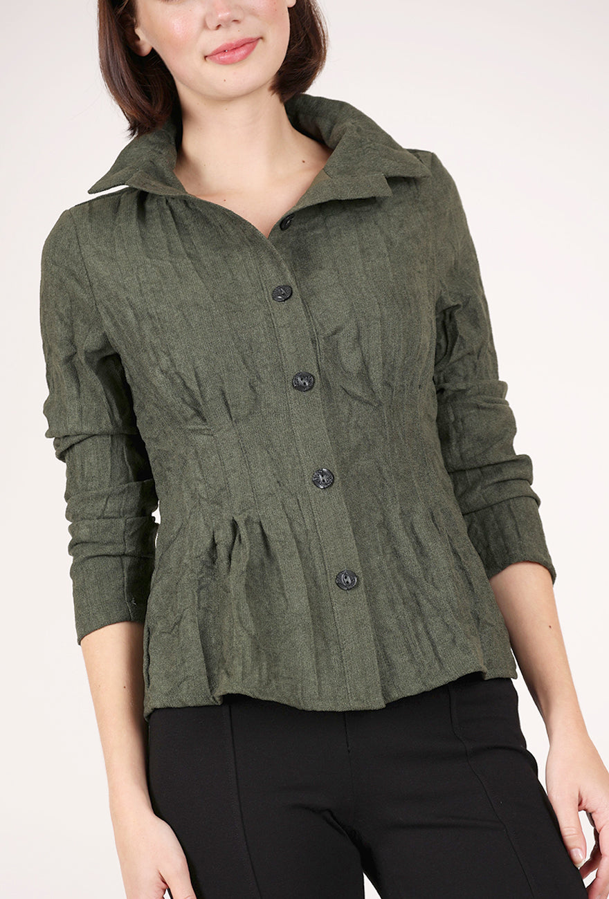 Trisha Tyler Faux Suede Crinkle Top, Sage 