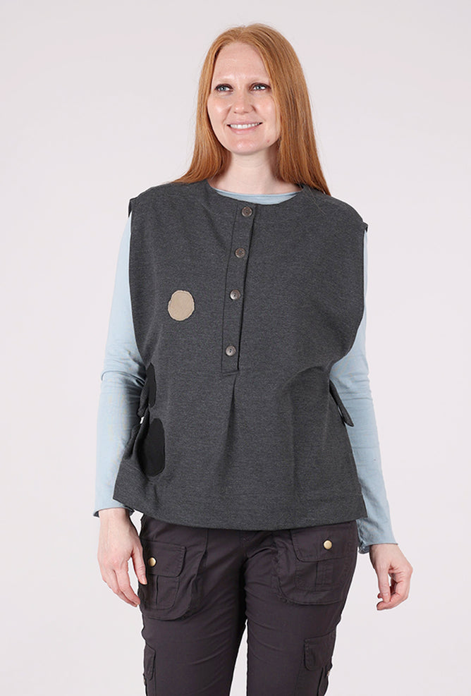Mona Lisa Fleece Side-Tie Dot Vest, Charcoal 