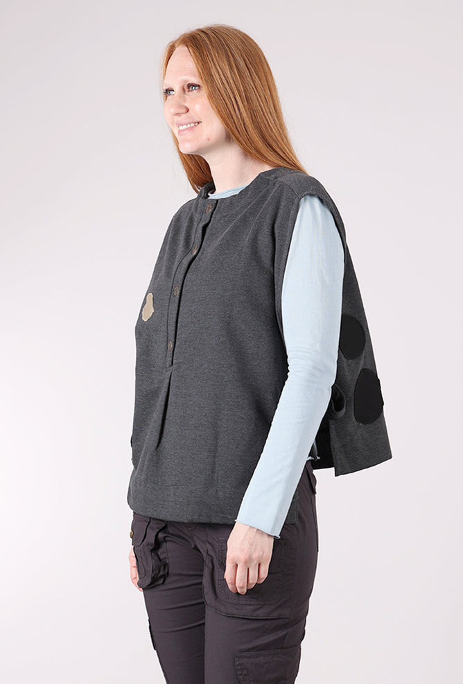 Mona Lisa Fleece Side-Tie Dot Vest, Charcoal 