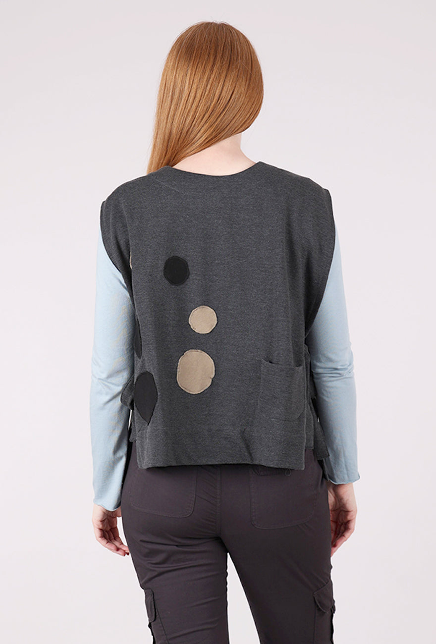 Mona Lisa Fleece Side-Tie Dot Vest, Charcoal 