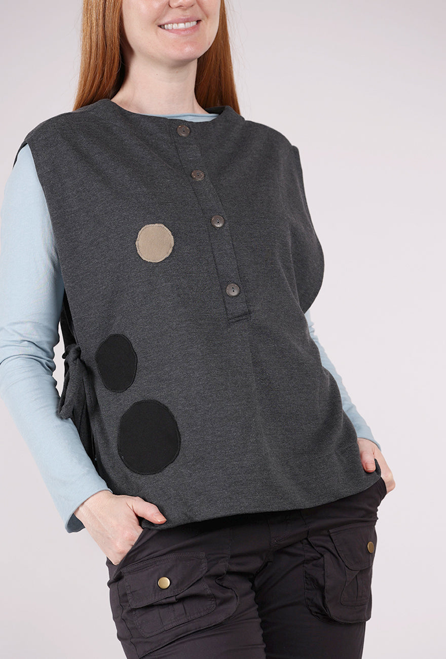 Mona Lisa Fleece Side-Tie Dot Vest, Charcoal 