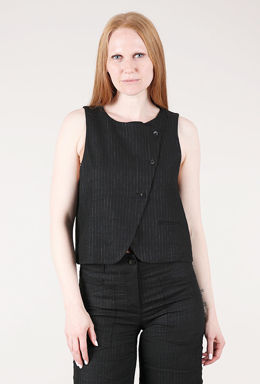 Hannes Roether Pinstripe Asym Vest, Black 