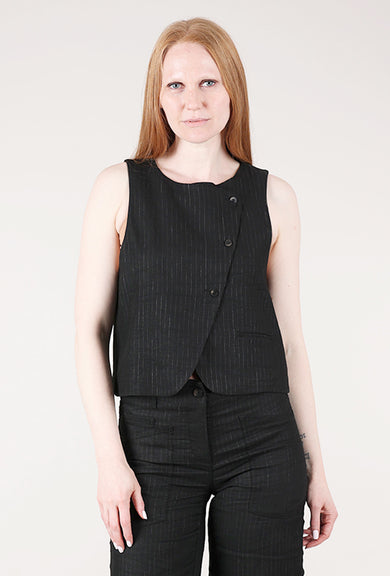 Hannes Roether Pinstripe Asym Vest, Black 