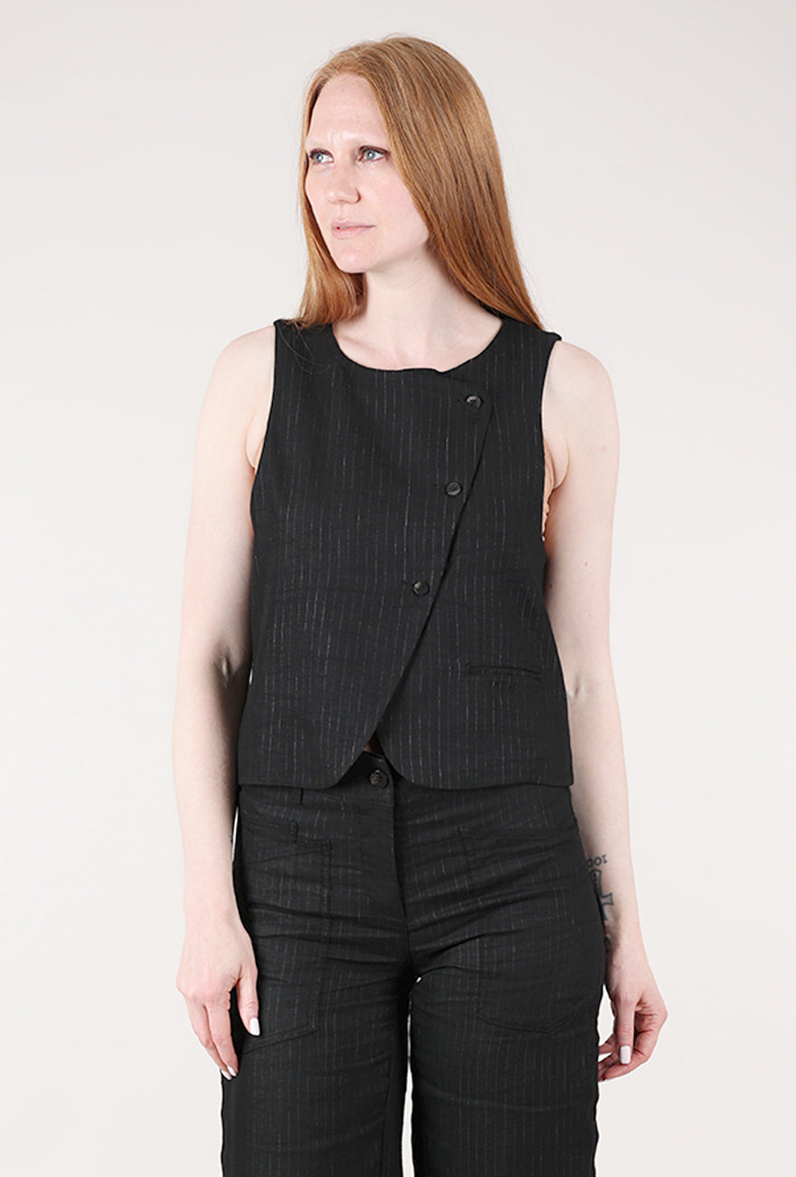 Hannes Roether Pinstripe Asym Vest, Black 