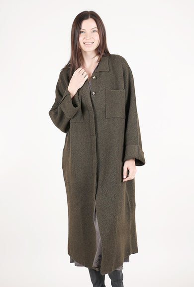 Grade & Gather Maxi Hidden-Button Knit Topper, Tapenade 