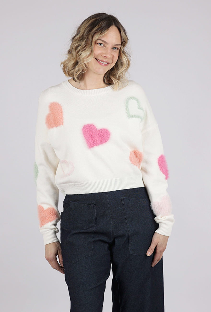 Urban Daizy Heart of Fuzz Sweater, Ivory 