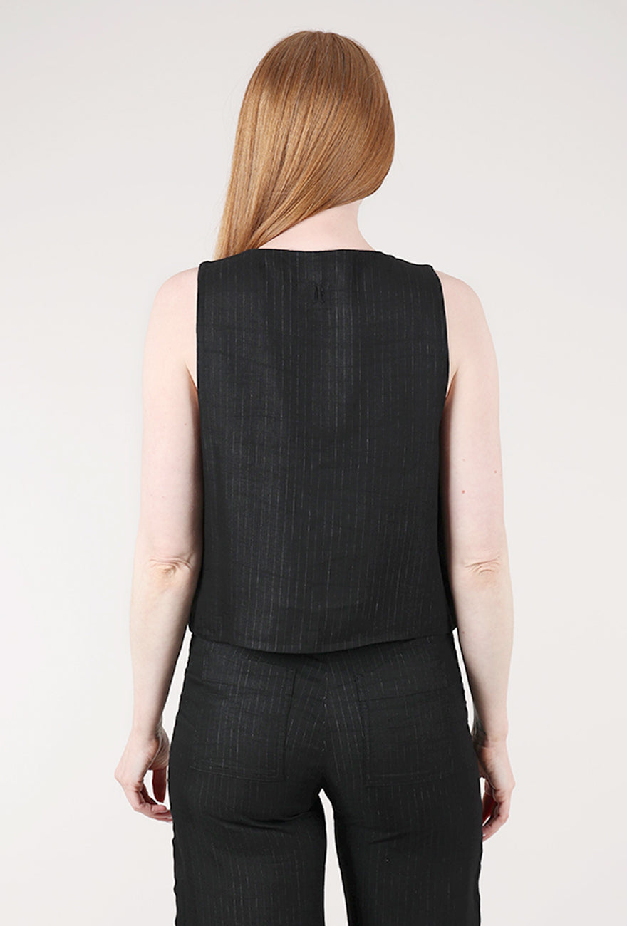 Hannes Roether Pinstripe Asym Vest, Black 
