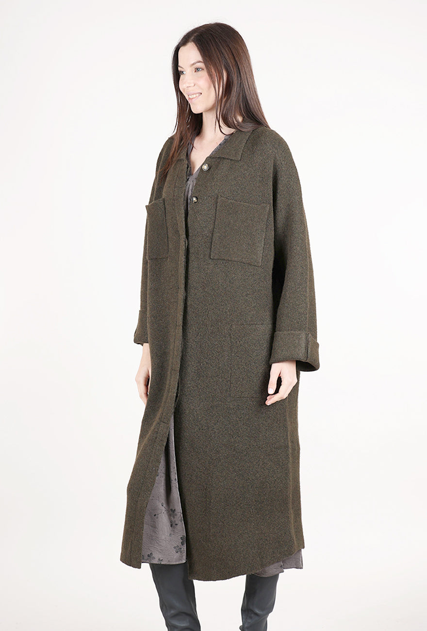 Grade & Gather Maxi Hidden Button Knit Topper, Tapenade 