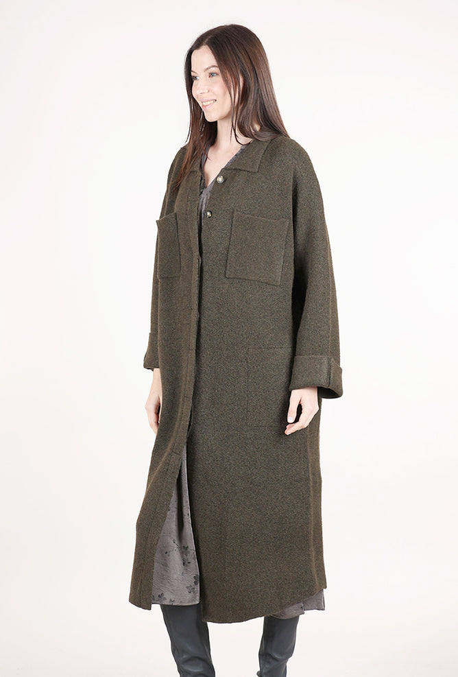 Grade & Gather Maxi Hidden Button Knit Topper, Tapenade 