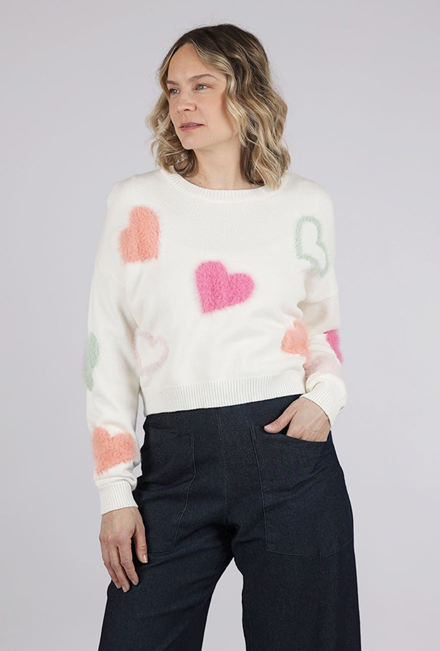 Urban Daizy Heart of Fuzz Sweater, Ivory 