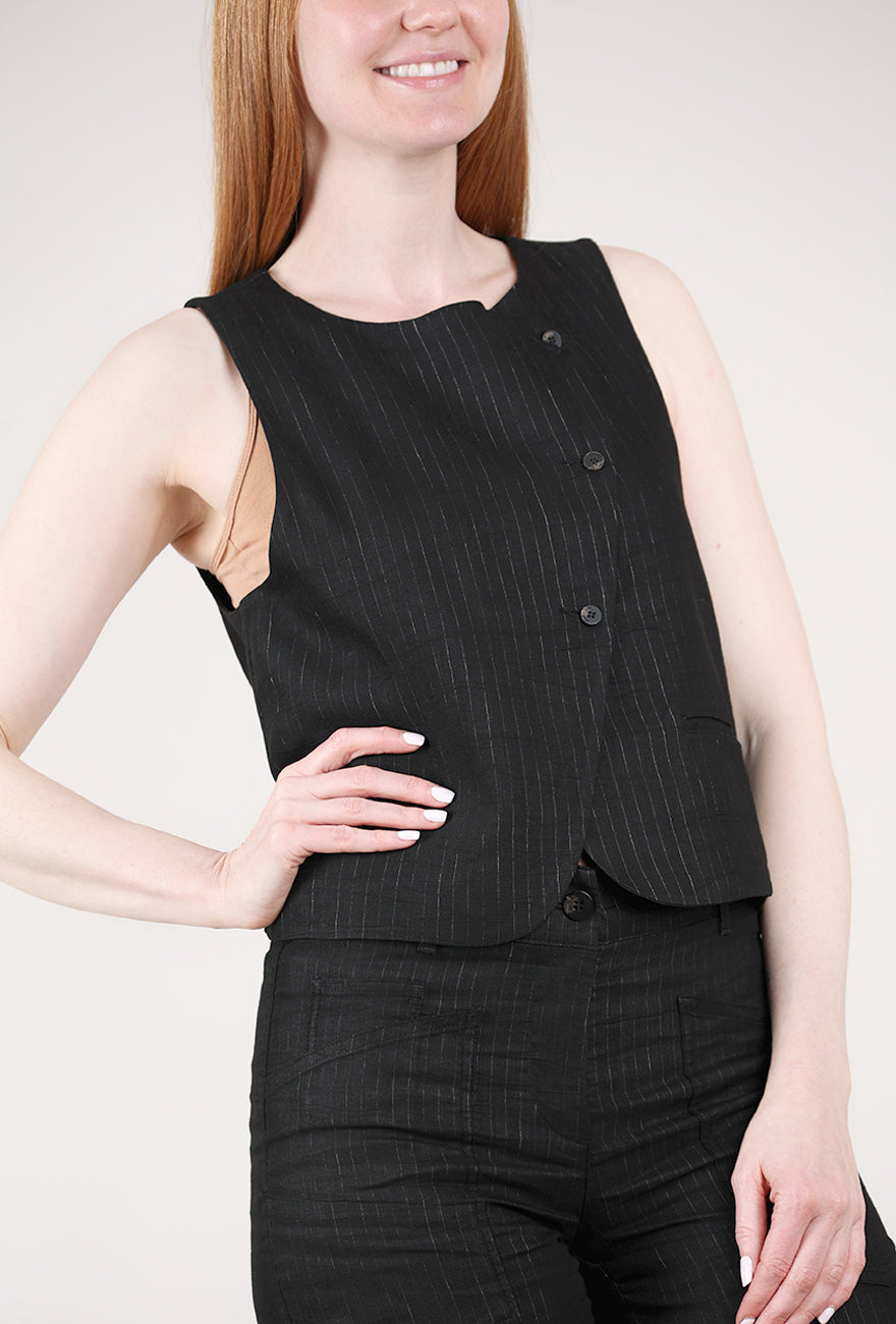 Hannes Roether Pinstripe Asym Vest, Black 