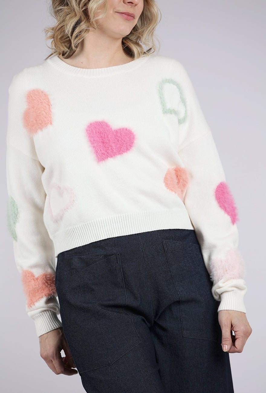 Urban Daizy Heart of Fuzz Sweater, Ivory 