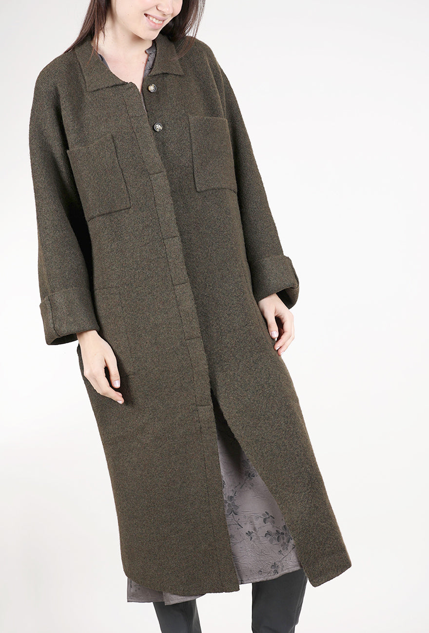 Grade & Gather Maxi Hidden Button Knit Topper, Tapenade 