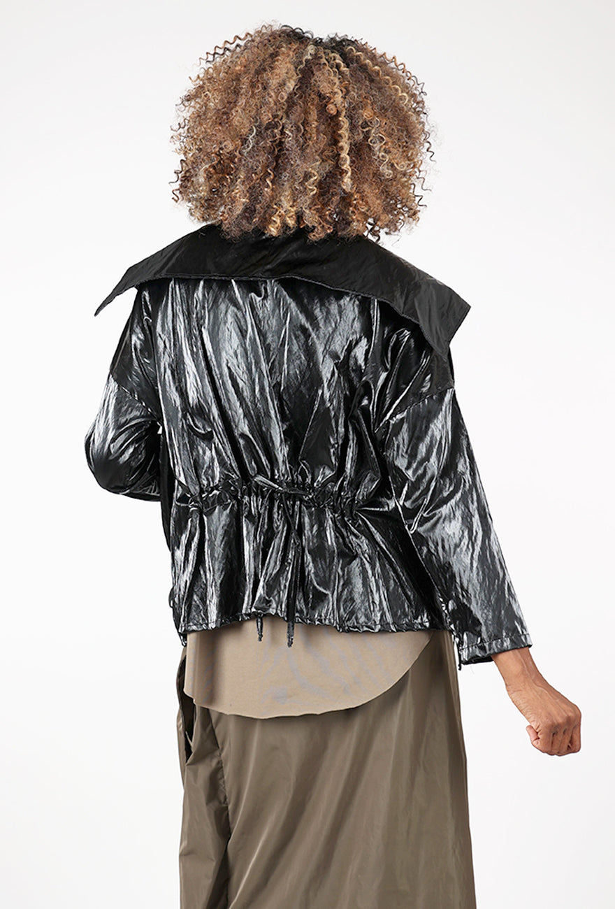 Lustrous Drawstring Jacket, Black