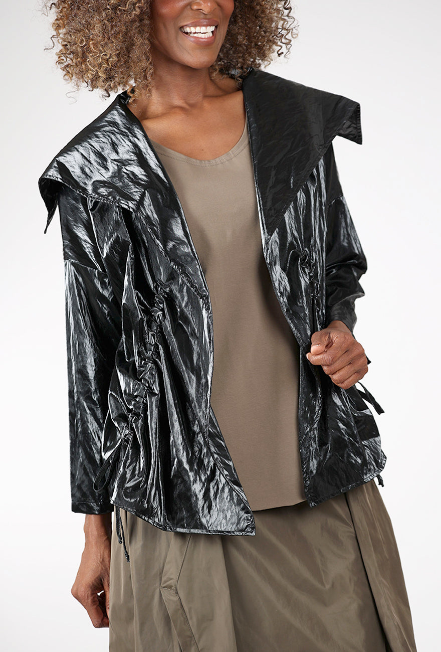 Lustrous Drawstring Jacket, Black