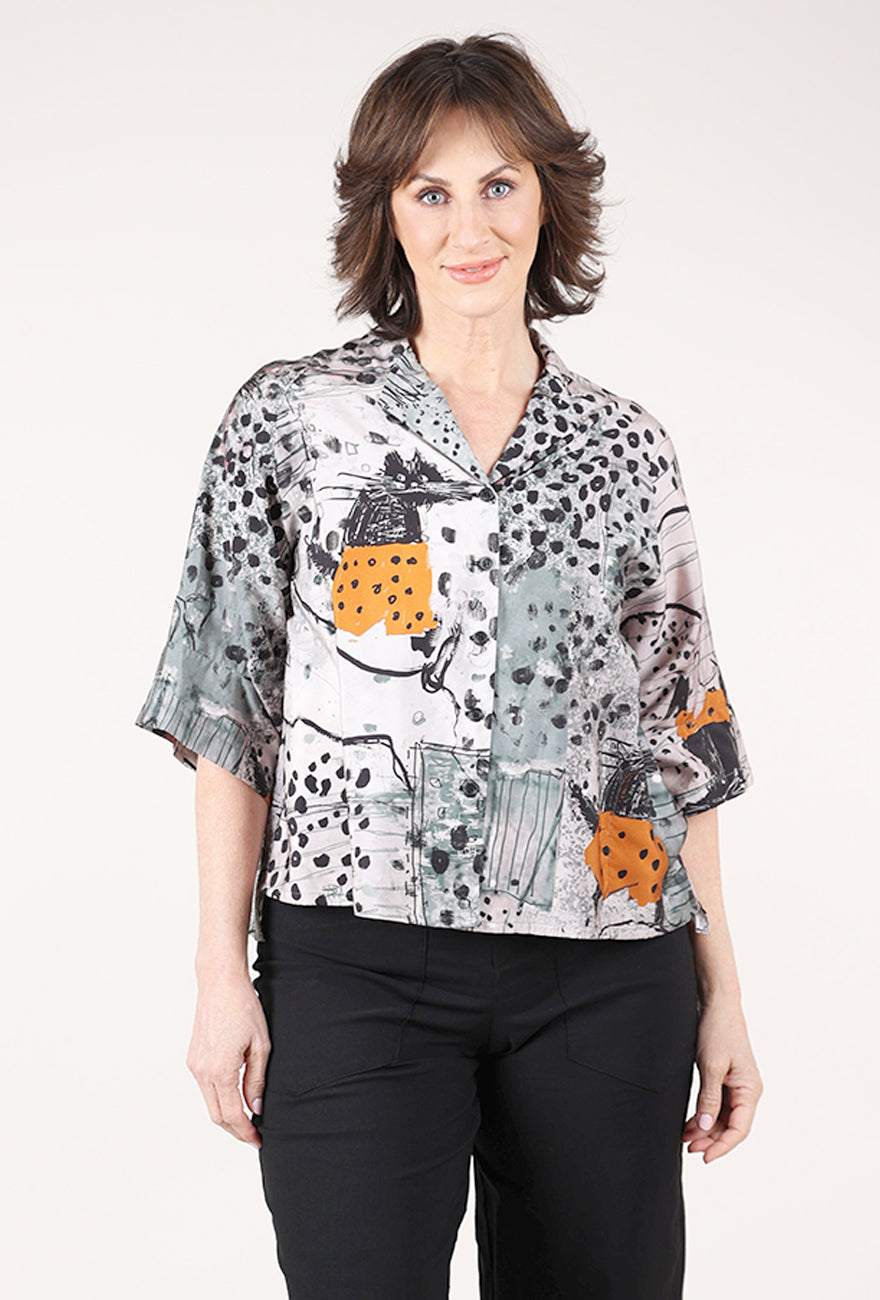 3 Potato Catty Button-Up Swing Shirt, Gray/Orange 