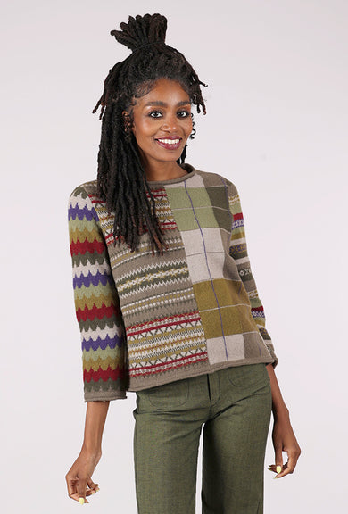 Habitat Winter Whimsy Mixed Pattern Pullover, Truffle 