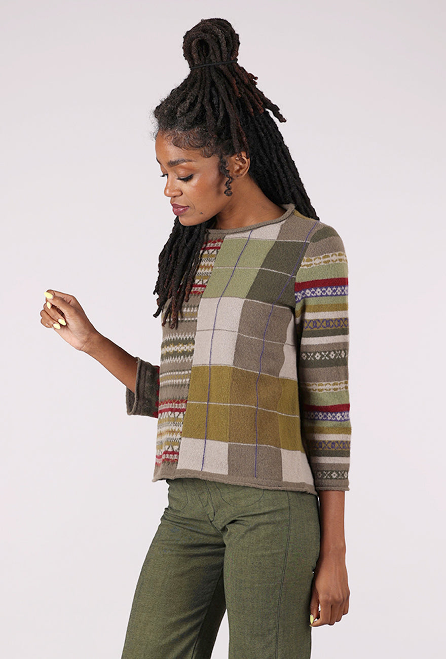 Habitat Winter Whimsy Mixed Pattern Pullover, Truffle 