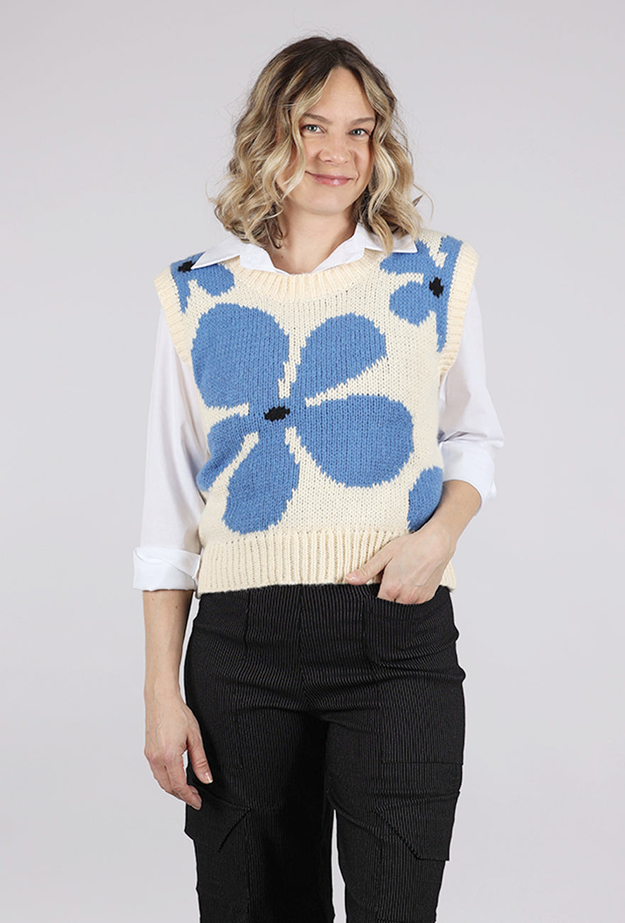 Urban Daizy Floral Knit Vest, Ivory 