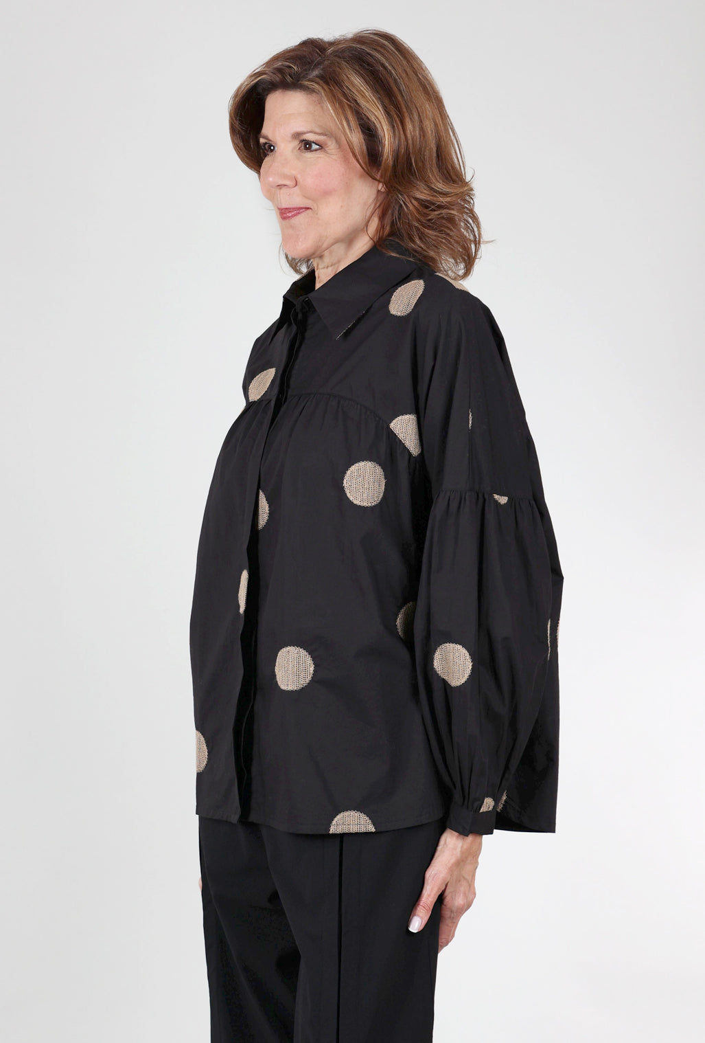 Noen Woven Dot Smock Top, Black/Khaki 