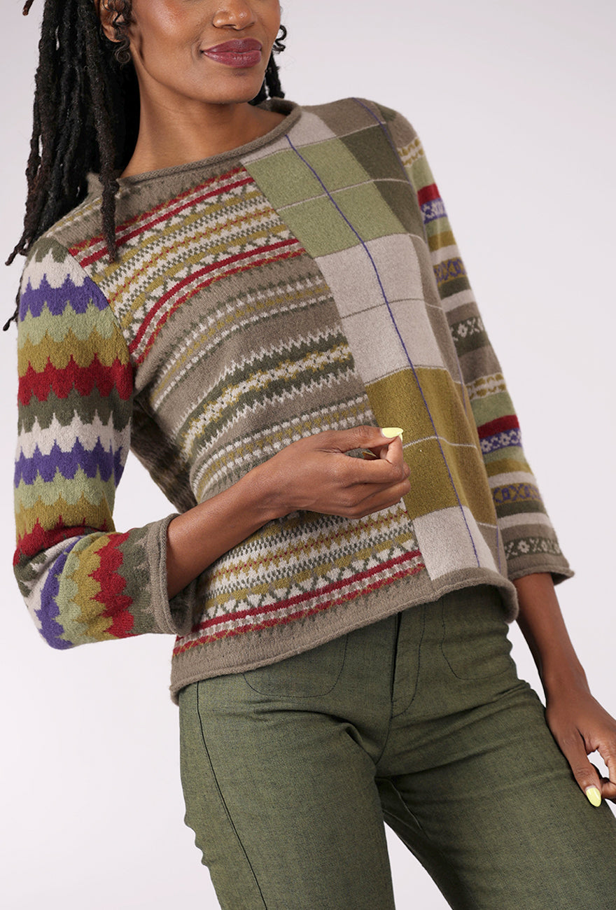 Habitat Winter Whimsy Mixed Pattern Pullover, Truffle 